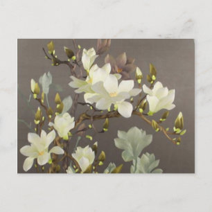 Postal marfil beige botánico Embroidery magnolia floral