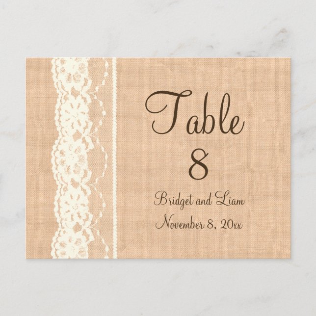 Postal Marfil Lace & Light Burlap Número de la tabla (Anverso)