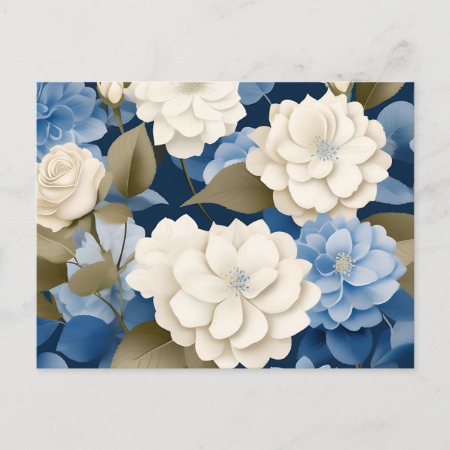 Postal Marfil y Blue Hydrangea Serenity Floral (Anverso)
