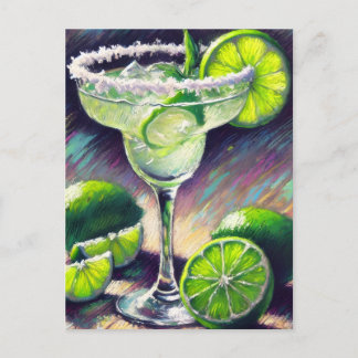 Postal Margarita Cóctel Caprichoso Tiza Verde Pastel