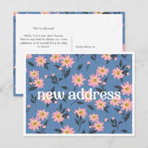 Postal Margarita Rosa Floral Azul Nueva Dirección Nos Hem