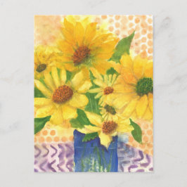 Postal margaritas amarillas en jarrón azul