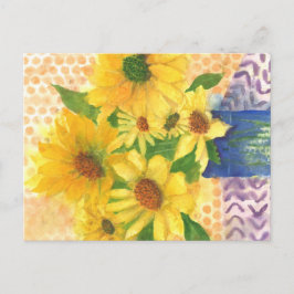 Postal margaritas amarillas en jarrón azul