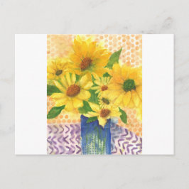 Postal margaritas amarillas en jarrón azul