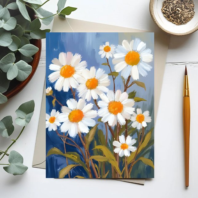 Postal Margaritas blancas Flores de acuarela pintadas (Subido por el creador)