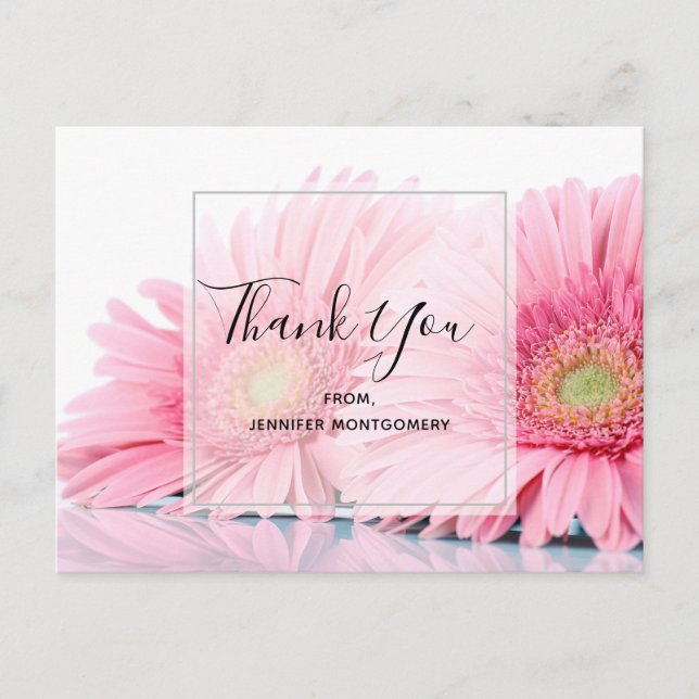 Postal Margaritas Gerbera Rosadas Foto Elegante Agradecim (Anverso)