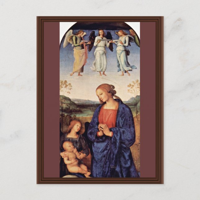 Postal María Adorando Al Niño Con El Arcángel Gabriel (Anverso)