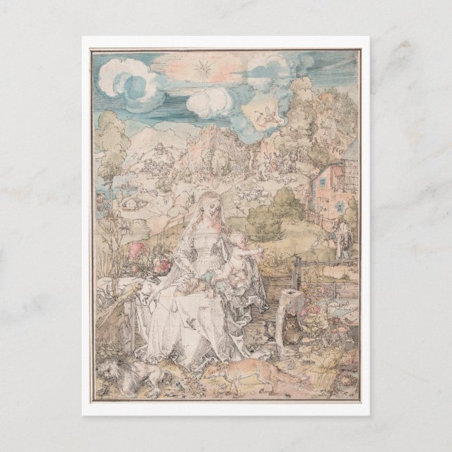 Postal María entre una multitud de animales por Durer (Anverso)
