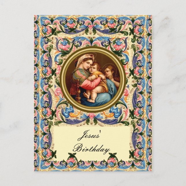 Postal María la Madonna y el niño - Cumpleaños de Jesús (Anverso)