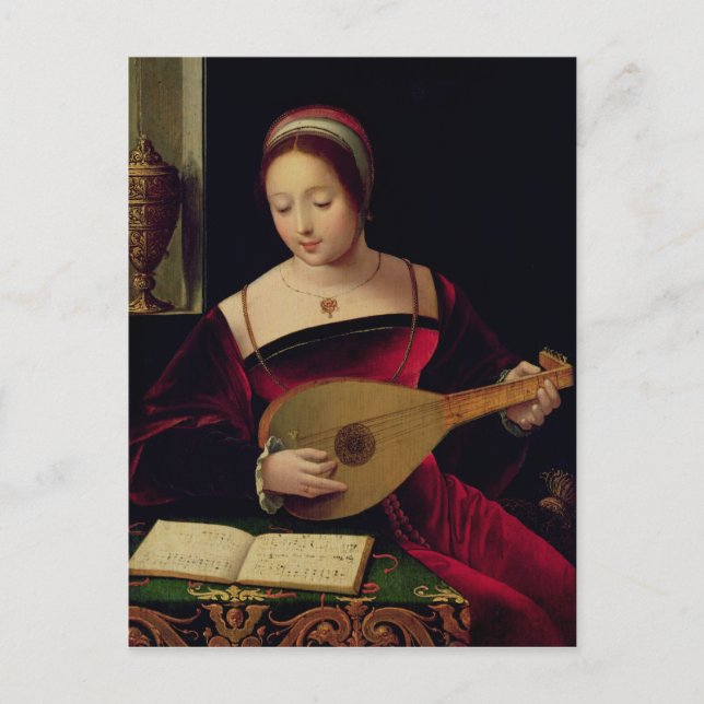Postal María Magdalena jugando al lute (Anverso)