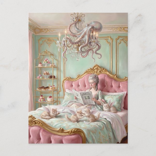 Postal Marie Antoinette and the octopus. Surreal (Anverso)