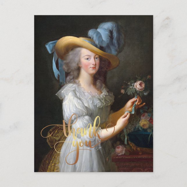 Postal Marie Antoinette con una rosa Gracias (Anverso)