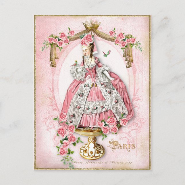 Postal Marie Antoinette, Francés, París, rosa, rosa, muñe (Anverso)