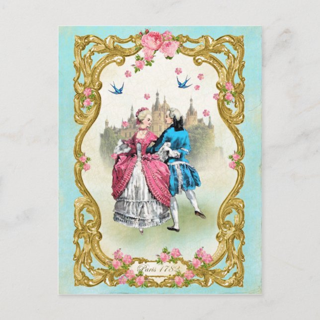 Postal Marie Antoinette, francesa, rococó, rosa, rosa, ba (Anverso)