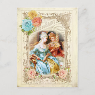 Postal Marie Antoinette, París, rococo azul, rosa
