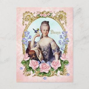 Postal Marie Antoinette Pink Damask Antonia Rosa Postcard