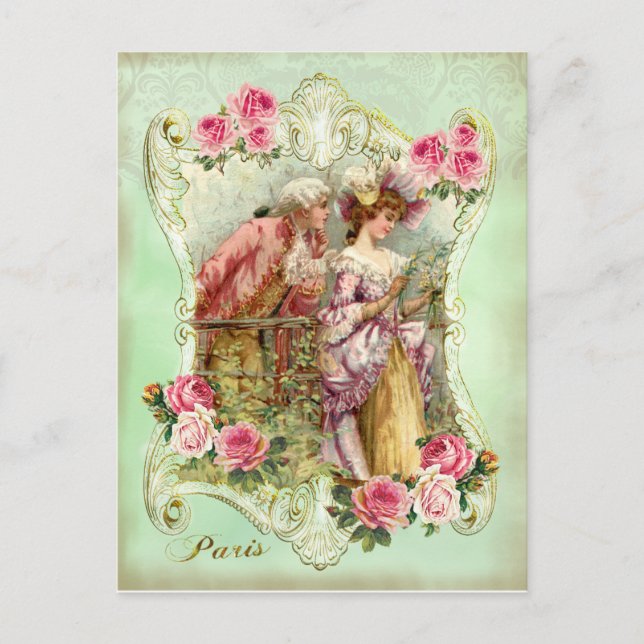 Postal Marie Antoinette Rococo Ama a la Rosa Lady Postcar (Anverso)