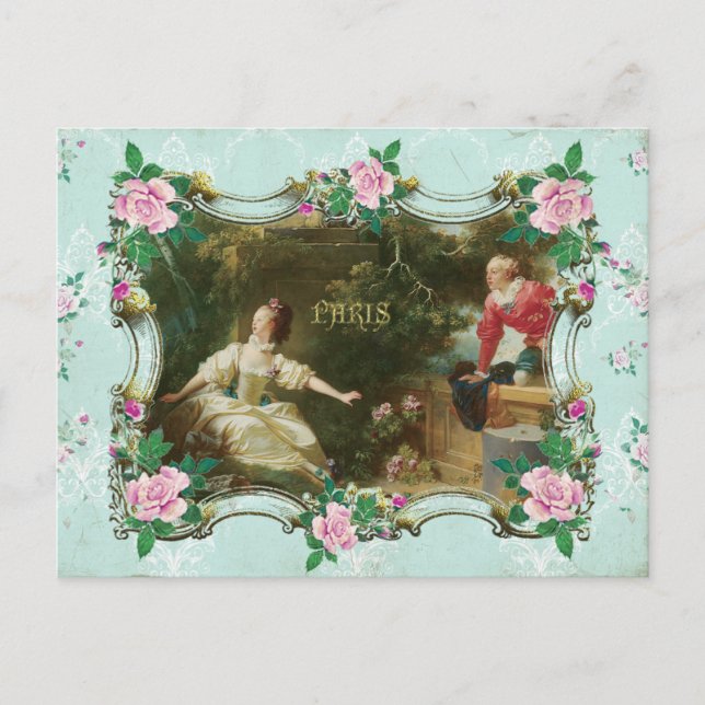 Postal Marie Antoinette Rococo Fragonard Green postcard (Anverso)