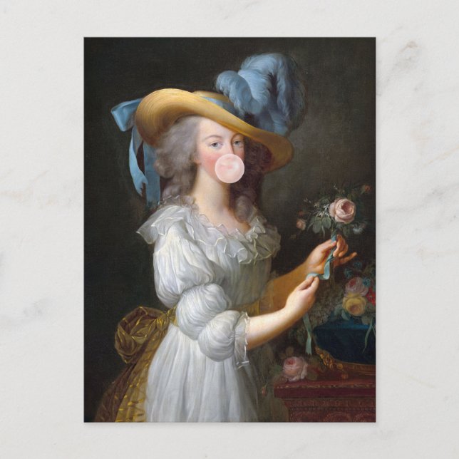 Postal Marie Antoinette soplando chicle (Anverso)