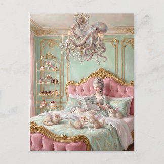 Postal Marie Antoinette y el pulpo. Surrealista