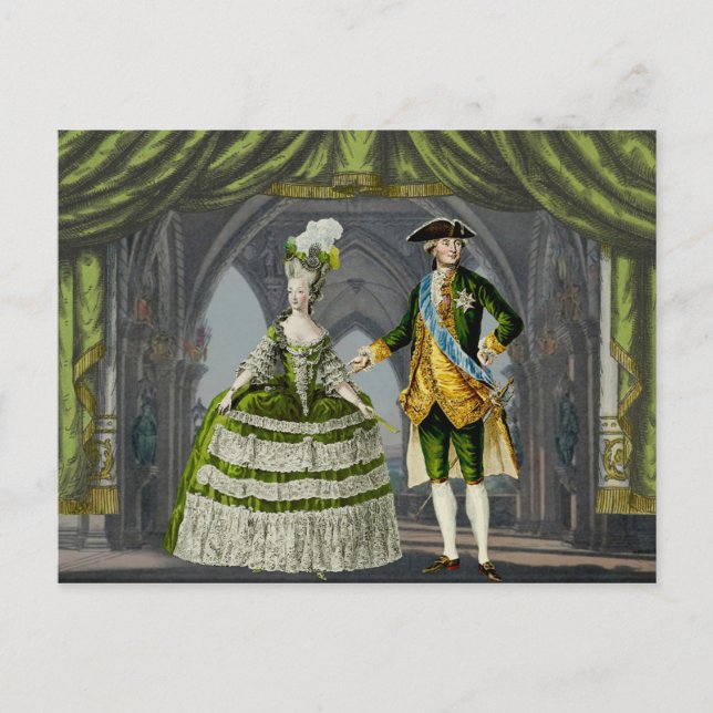 Postal Marie-Antoinette y Luis XVI - Verde (Anverso)