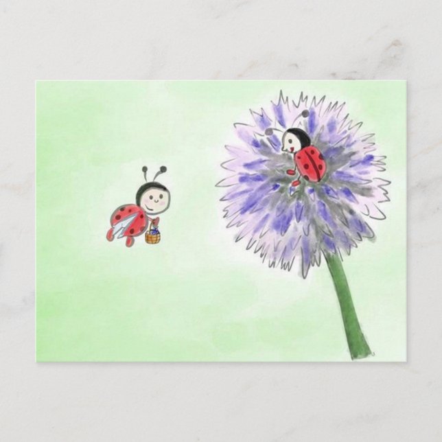 Postal Marienkäfer Blumen Postkarte gruss (Anverso)