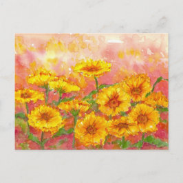 Postal Marigold Otoño Flor Watercolor Garden Art