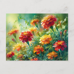 Postal Marigoldes y vegetación acuáticas