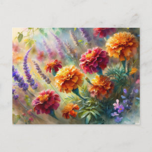 Postal Marigoles acuáticas y Jardín de Lavanda