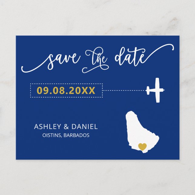 Postal Marina Barbados Wedding Save the Date Map (Anverso)
