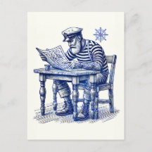 Marinero leyendo un periódico en la mesa