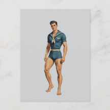 Marinero Retro en Traje de Baño Azul Marino