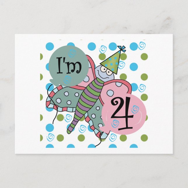 Postal Mariposa 4 camisetas de cumpleaños y regalos (Anverso)