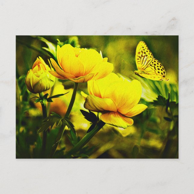 Postal Mariposa amarilla y Rosa (Anverso)