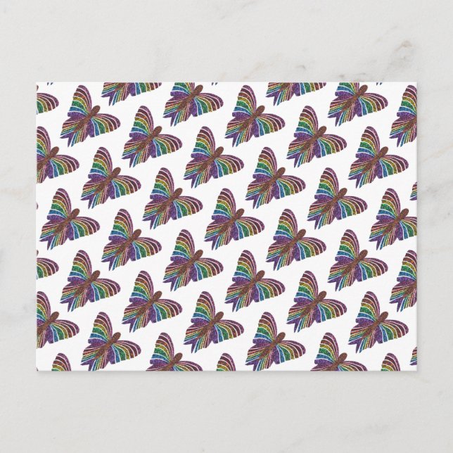 Postal Mariposa arco iris (patrón blanco) - Postcard (Anverso)