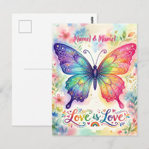 Postal Mariposa Arcoíris Acuarela "El amor es amor"
