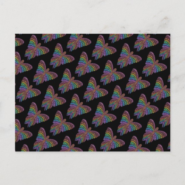 Postal Mariposa arcoiris (patrón negro) - Postcard (Anverso)