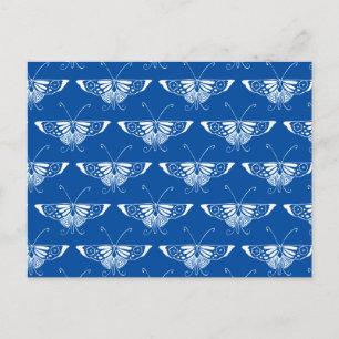 Postal Mariposa Art Déco estilizada, azul cobalto y blanc