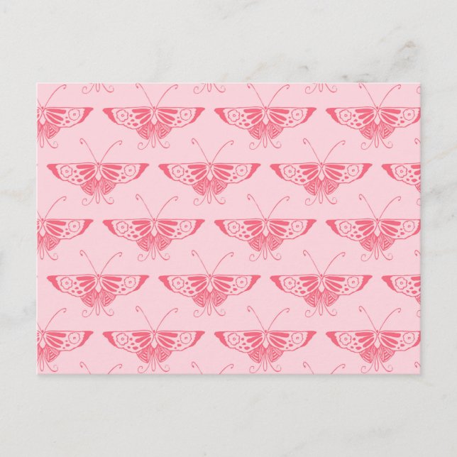 Postal Mariposa Art Déco estilizada - rosa coral (Anverso)