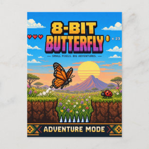 Postal Mariposa, arte de píxel retro de 8 bits