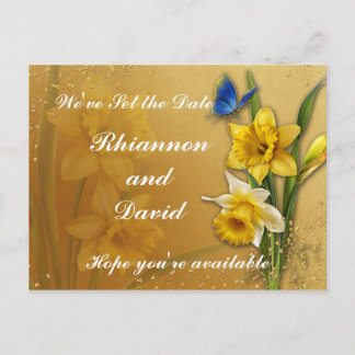 Postal Mariposa azul en Daffodil Save the Date
