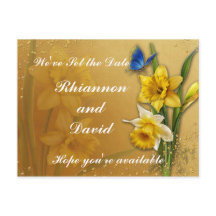 Mariposa azul en Daffodil Save the Date