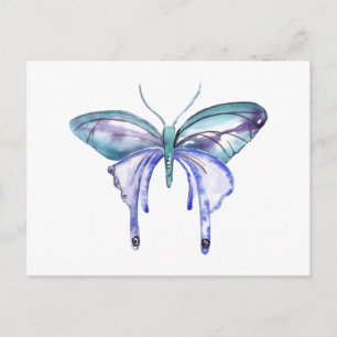 Postal mariposa azul morado acuarela aqua