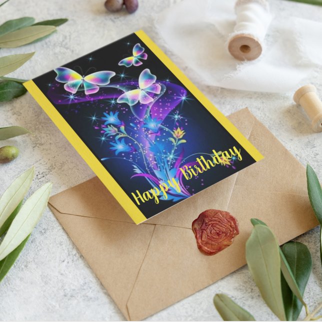 Postal Mariposa azul morado amarilla personalizada (Subido por el creador)