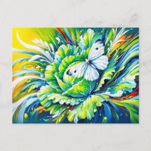 Postal Mariposa blanca de col sobre col en pintura de ace