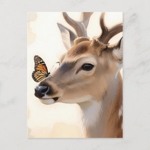 Postal Mariposa Ciervo Acuarela