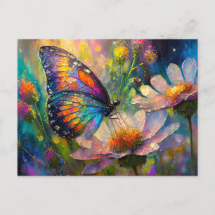 Postal Mariposa Colorida y Flores Silvestres al Amanecer