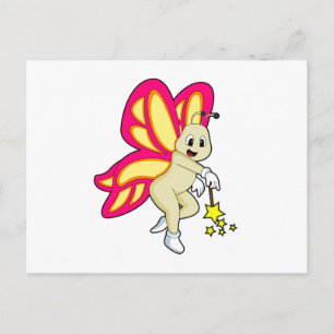 Postal Mariposa como asistente con varita mágica
