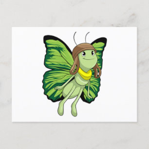 Postal Mariposa como piloto con sombrero de piloto