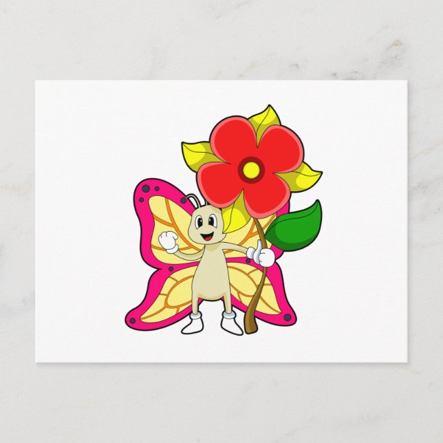 Postal Mariposa con flor (Anverso)